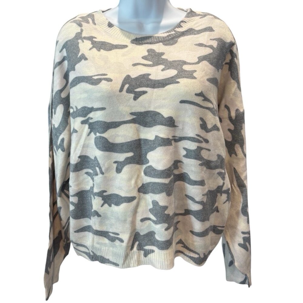 Tees2UrDoor Camo Knit Sweater Cream Gray XL NWT Pullover Cozy‎ Fall Style
